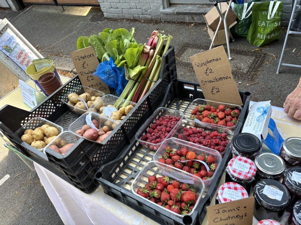 The Cobham Community Garden stall at the Farmer's Market
